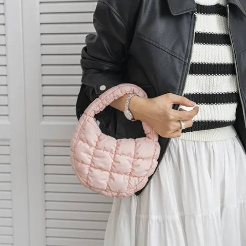 Bolso de Mano Nube Acolchado para Mujer Diseño de Nicho Coreano Plisado de Nailon Bolso Mini Hobo Ligero para Diario