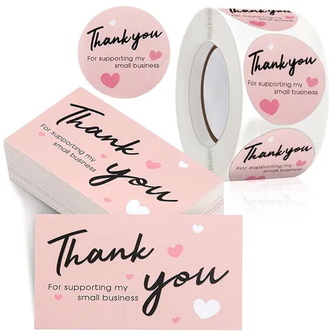 Thank You For Supporting My Small Business Stickers And Cards Pink Kraft Paper Decorative Heart Floral Labels For Gift Wrapping Packaging Small Business Supplies
