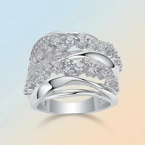 925 Sterling Silver Moissanite Ring Multi-layer Wide Band Interwoven Pave Geometric Ring For Women Jewelry Gift