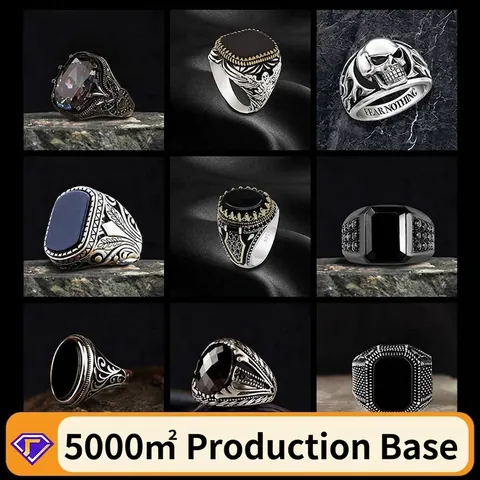 Vintage Punk Men Rings Alloy Gothic Skull Eagle Totem Carved Design Retro Style Jewelry Fashion Accessory Zircon Gemstone Inlaid