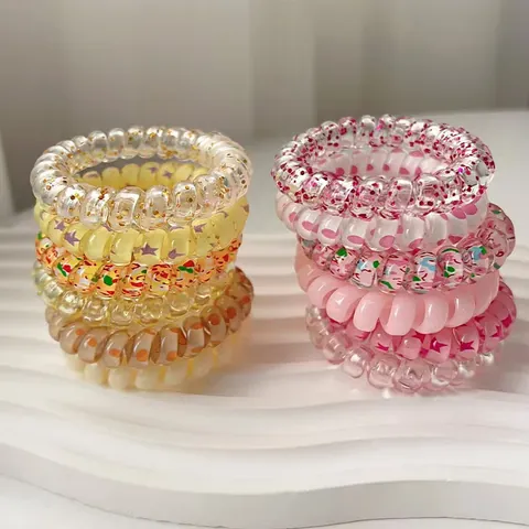 Spiral Hair Ties Telephone Wire Hair Bands For Women Girls No Crease Elastic Plastic Resin Hair Rings Multi Colors