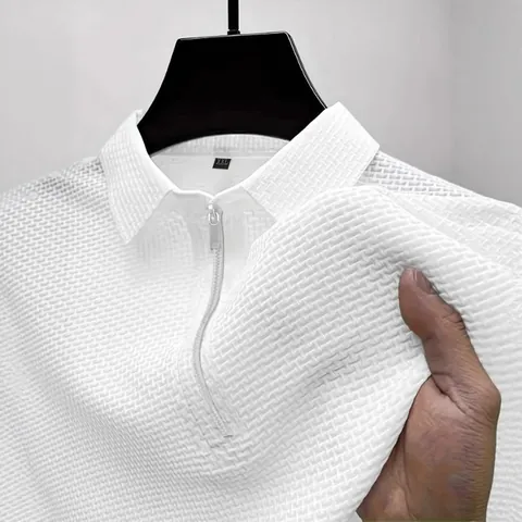 Polo premium da uomo con mezza zip in mesh di seta ghiaccio traspirante Design a tinta unita con colletto rovesciato per il tempo libero o ufficio