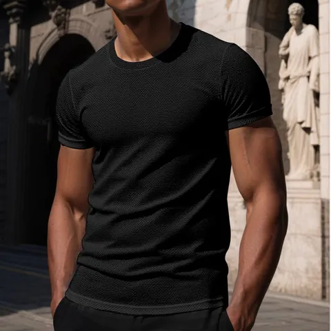T-shirt da Uomo Casual a Manica Corta in Maglia Trama a Nido d'Ape Girocollo Traspirante Vestibilità Aderente Top Estivo