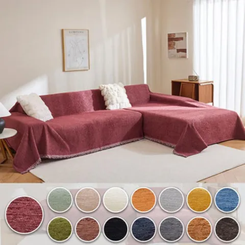 Minimalist Solid Color Chenille Sofa Throw Cover With Fringe Fringed Furniture Protector Soft Sofa Towel For Living Room Home Decor