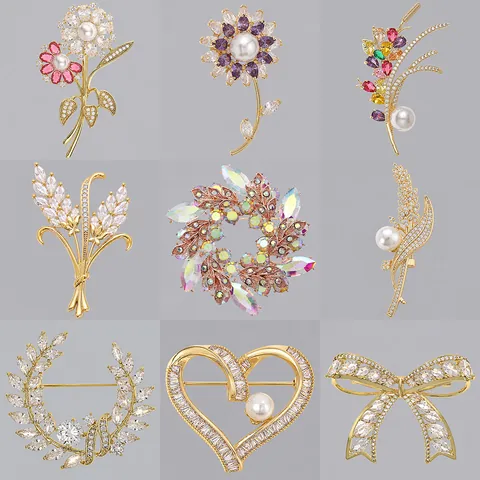Spilla a Forma di Fiore in Lega di Lusso con Strass e Perle per Donna Spilla da Balia in Cristallo per Abito Matrimonio Gioiello