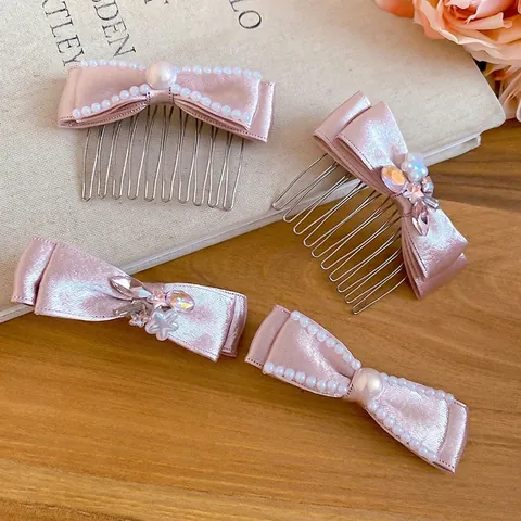 Exquisite Stoff Schleife Haarnadel Mit Strass Und Künstlichen Perlen Sanfter Nischen-Stil Entenschnabel-Clip Haarschmuck Für Damen