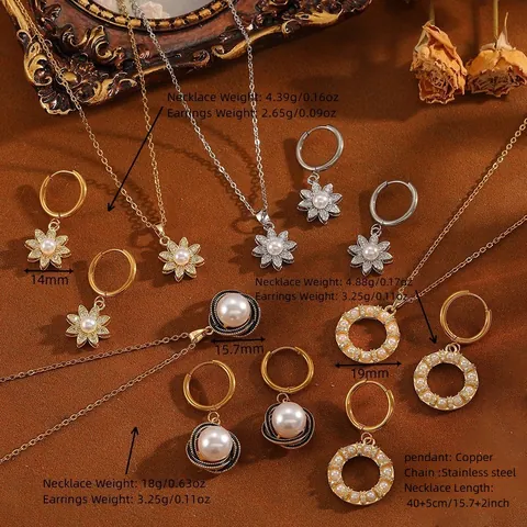 Joyas de Acero de Titanio Vintage Con Perla Artificial Barroca para Mujer Elegante Collar y Pendientes de Strass