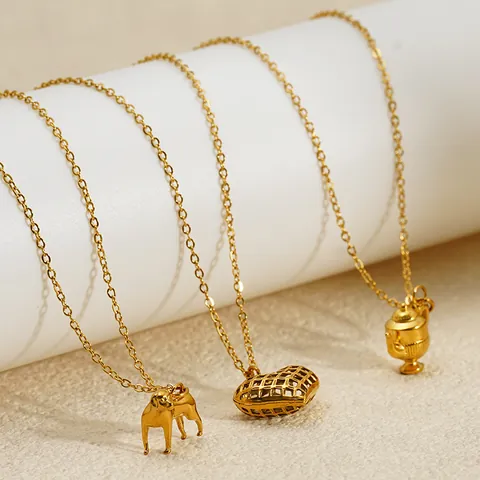 Collier Pendentif en Acier Inoxydable Plaqué Or 18K pour Femmes Sirène Cœur Plume Globe Tasse à Café Animaux Bijoux Chaîne