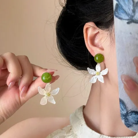 Monet Garden Style Beaded Stud Earrings For Women Handmade Floral Colorful Rhinestone Seed Bead Drop Earrings Dopamine Jewelry