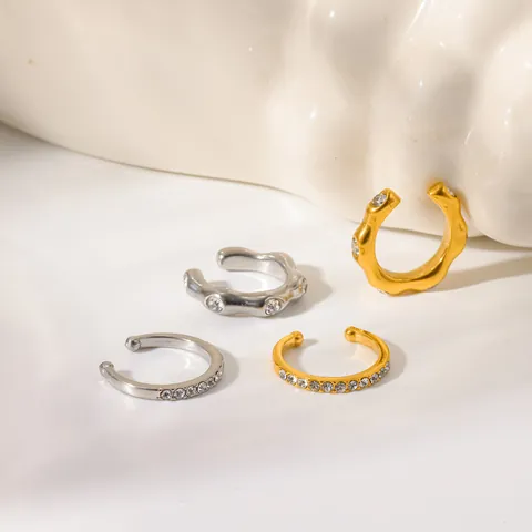 Orecchini a Cerchio in Acciaio Inossidabile con Strass Minimalista per Donna Placcato in Oro 18K Argento Geometrico a Forma di C Senza Buco Orecchini a Cartilagine Gioielli Regalo