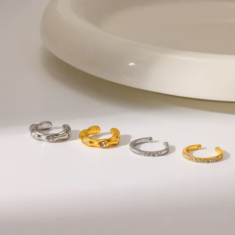 Orecchini a Cerchio in Acciaio Inossidabile con Strass Minimalista per Donna Placcato in Oro 18K Argento Geometrico a Forma di C Senza Buco Orecchini a Cartilagine Gioielli Regalo