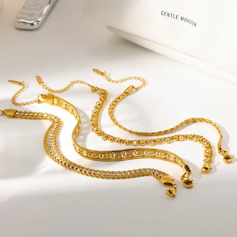 Ins Style Inlaid Rhinestone Stainless Steel Bracelet Personality Stacking Multi-layer Tarnish Resistant Jewelry For Women Gift