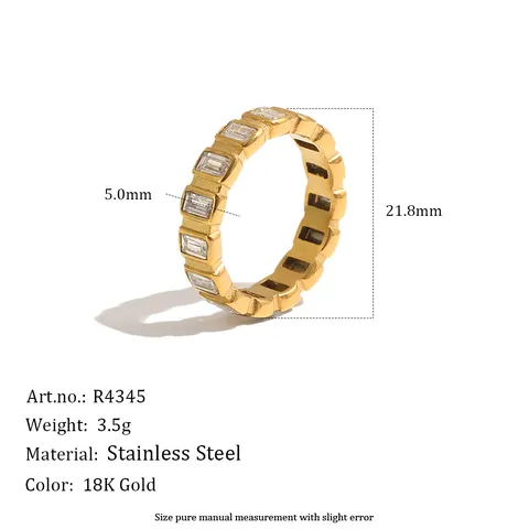 Anillo de Acero Inoxidable Chapado en Oro de 18K de Lujo con Circonia Corazón Cuadrado Geometría Incrustada Joyería para Mujer