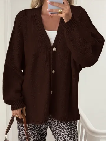 Women Chunky Knit Cardigan Sweater V Neck Oversized Loose Fit Button Down Solid Color Long Sleeve Casual Outerwear