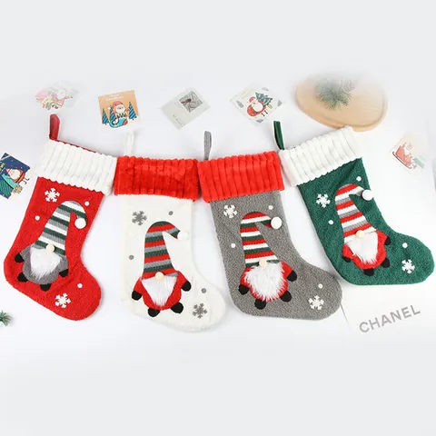 Calza Di Natale Maglia Peluche Decorazione Gnomo Senza Volto Motivo Fiocco Di Neve Camino Albero Ornamenti Appesi Sacchetto Regalo