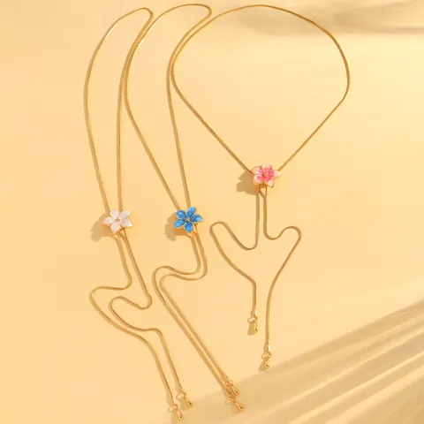 Sweet Ocean Style Enamel Flower Pendant Necklace For Women Alloy Gold Plated Adjustable Snake Bone Chain Clavicle Neck Jewelry