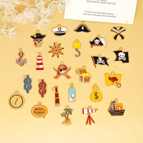 Nautical Pirate Theme Alloy Enamel Charms For DIY Jewelry Making Skull Anchor Compass Ship Pendants For Necklace Earring Bracelet Craft
