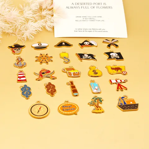 Nautical Pirate Theme Alloy Enamel Charms For DIY Jewelry Making Skull Anchor Compass Ship Pendants For Necklace Earring Bracelet Craft