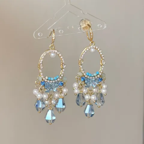 Boucles d'Oreilles Pendantes à Gland en Strass Style Palais Vintage pour Femmes Design Floral en Éventail Goutte d'Eau Tige Argent 925