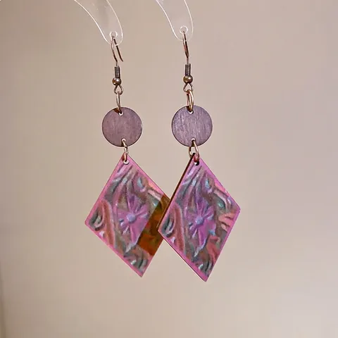 Pendientes Étnicos Vintage de Madera Rombo Estampado Floral para Mujer Pendientes Colgantes Geométricos Retro