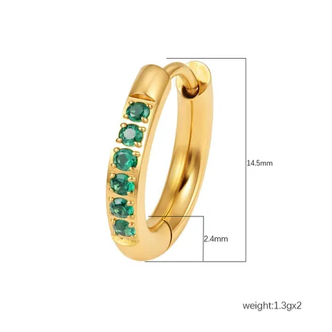 Boucles d'Oreilles Huggie Rondes en Acier Inoxydable Plaqué Or 18K Avec Strass Multicolores Créoles Géométriques pour Femmes Bijoux de Mode
