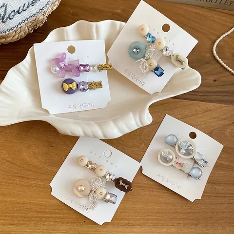 Süße Strass Schleife Hund Haarspangen Set Für Damen Koreanischer Stil Entenschnabelklemme Seitliche Clips Süße Haarschmuck