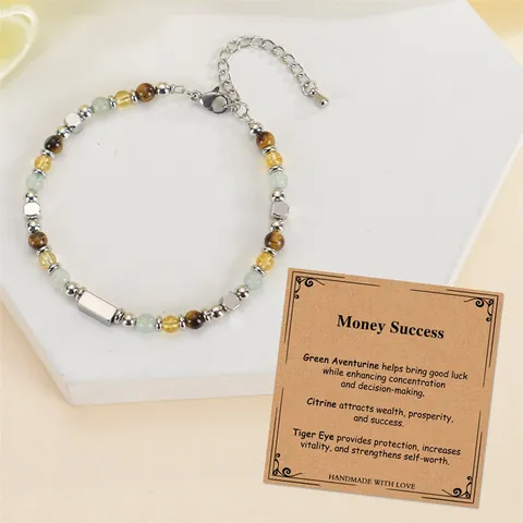 Naturstein Tigerauge Citrin Perlenarmband Für Damen Herren Edelstahl Verstellbare Heilenergie Karte Armband Schmuck Geschenk