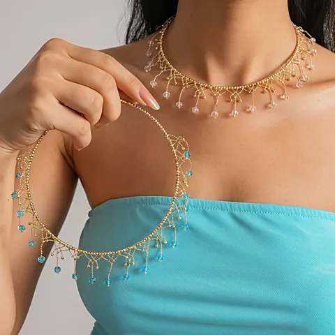 Elegante Girocollo in Pizzo di Cristallo con Frange per Donna Placcato Oro Argento Collana con Nappe Catena Dolce Gioielli da Festa