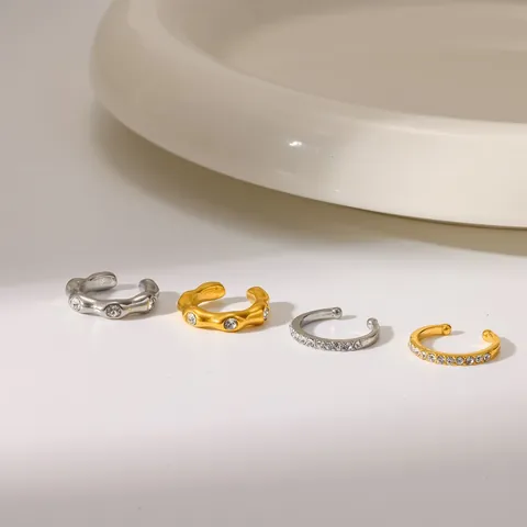 Minimalistische Edelstahl Strass Ohrklemmen Für Damen 18K Gold Silber Galvanisierte Geometrische C-Förmige Ohne Ohrloch Ohrknorpel Ohrringe Schmuck Geschenk
