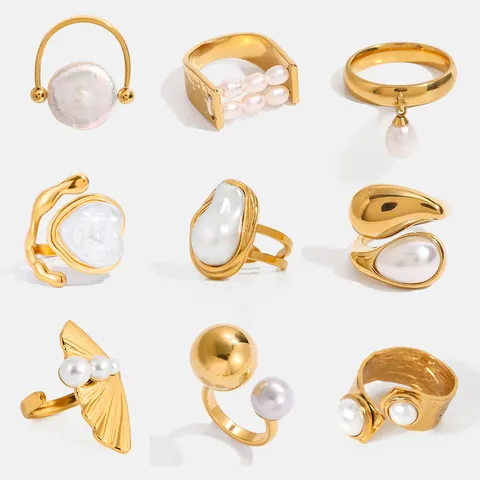 Edelstahl Künstliche Perle Strass Ring Für Damen Minimalistisch Koreanische Mode Geometrischer Offener Fingerring Gold High End Schmuck Geschenk