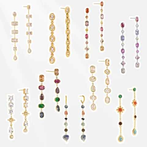 Edelstahl Zirkonia Quaste Tropfen Ohrringe Leichter Luxus Bunte Stein Lange Hängeohrringe Für Damen Mode Schmuck