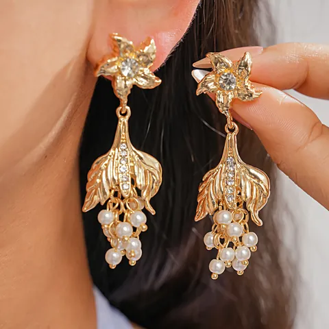 Orecchini a Goccia Vintage in Lega di Perle Artificiali a Stella e Coda di Pesce Squisiti Orecchini in Strass di Lusso Per Donna Gioielli