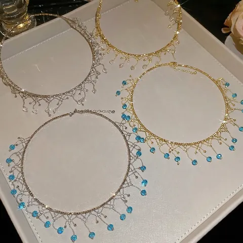 Vintage Kupfer Glas Strass Quaste Halskette Für Damen Elegante Blume Runde Anhänger Schlüsselbein Kette Party Schmuck
