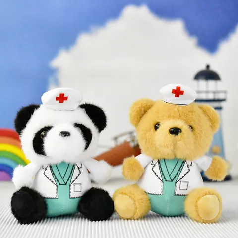 Doctor Bear Panda Plush Keychain Medical Professional Uniform Soft Stuffed Toy Bag Pendant Hospital Activity Gift For Youth