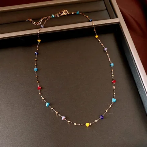 Collar con Colgante de Cuentas de Vidrio de Colores Irregulares para Mujer Cadena de Clavícula de Acero Inoxidable Chapada en Oro