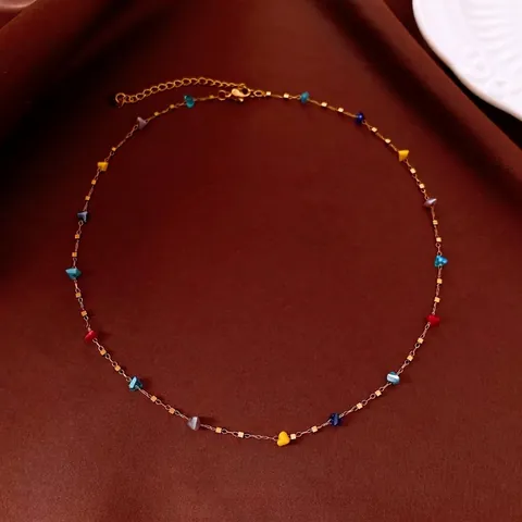 Collar con Colgante de Cuentas de Vidrio de Colores Irregulares para Mujer Cadena de Clavícula de Acero Inoxidable Chapada en Oro