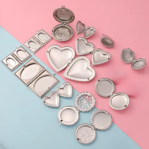Pendente Medaglione Apribile in Acciaio Inossidabile 316L Cuore Tondo Forma di Libro DIY Foto Charm per Donna Uomo Gioielli Commemorativi