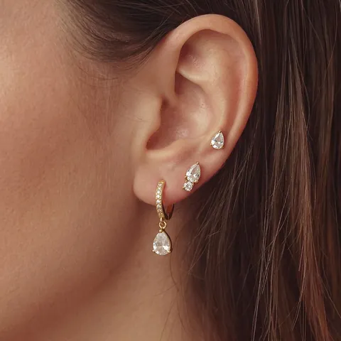 Simple Stainless Steel 18K Gold Plated Zirconia Earring Set Pear Shaped Zirconia Stud And Hoop Earrings For Women Daily Jewelry
