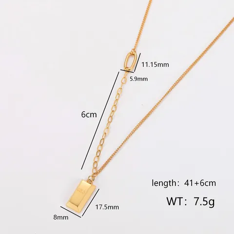 Minimalist 304 Stainless Steel 18K Gold Plated Bullion Pendant Necklace Unique Double Stitch Mixed Link Chain Geometric Gold Bar Neckwear For Women Jewelry Gift