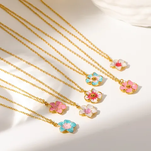 Collana con Ciondolo a Fiore in Acciaio Inossidabile Vintage Collana a Catena a Clavicola Placcata Oro con Fiore a Goccia d'Olio per Donna Accessori Quotidiani