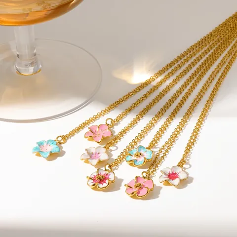 Collar Con Colgante De Flor Vintage Para Mujer Acero Inoxidable Chapado En Oro De Dieciocho Quilates Esmalte Goteo De Aceite Cadena De Clavícula Regalo