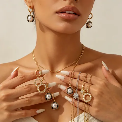 Conjunto de Collar y Pendientes de Flor de Perla Artificial Barroca Vintage Joyería de Acero Inoxidable Cobre Strass para Mujer