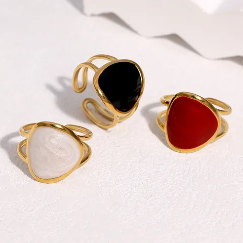 INS Minimalist Stainless Steel Open Ring For Women 18K Gold Plated Geometric Enamel Drip Oil Triangle Retro Fashion Jewelry Ring