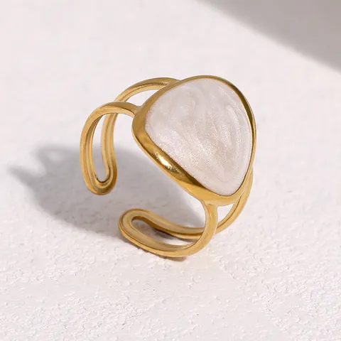 INS Minimalist Stainless Steel Open Ring For Women 18K Gold Plated Geometric Enamel Drip Oil Triangle Retro Fashion Jewelry Ring