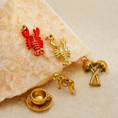 Roestvrijstalen DIY Sieraden Hangers 18K Verguld Emaille Kreeft Zeemeermin Globe Veer Bedels Voor Ketting Armband Maken Accessoire
