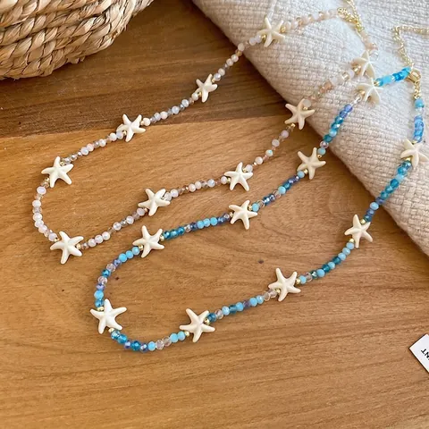 Collana di Perline di Conchiglia Marina Estiva Stile Vacanza Perline di Vetro Pietra Pendente in Lega Choker per Donna Gioielli