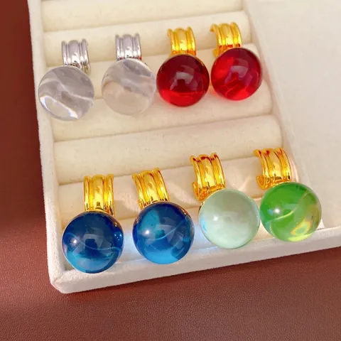 Boucles d'Oreilles Clous en Résine Colorée Ronde Géométrique Avec Tige en Argent Minimaliste Moderne Or Alliage Bijoux Femme