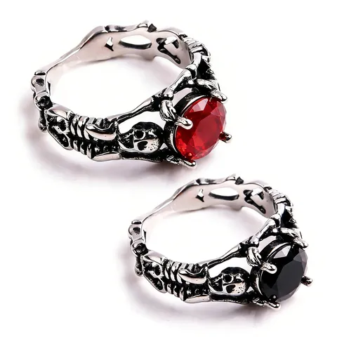 Anello In Acciaio Inossidabile Gotico Teschio Polpo Texture Ventosa Pietra Rotonda Incastonata Punk Gioielli Uomo