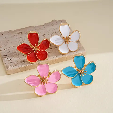 Western Style Metallic Drip Oil Flower Ring For Women Simple Sweet Fashionable Alloy Finger Ring Index Finger Decoration Jewelry