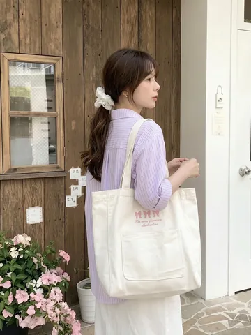 Große Damen Canvas Tragetasche Bestickte Schleifen Schultertasche Lässige Schultasche Pendler Handtasche Sommer